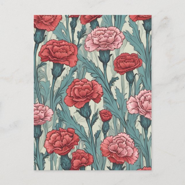 Cartão Postal Ilustração das flores dos cravos cor-de-rosa (Frente)