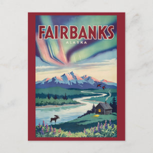 Cartão Postal Ilustração das Luzes do Norte de Fairbanks Alasca