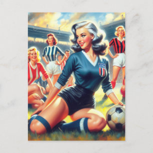 Cartão Postal Ilustração das Vintage Soccer Girls