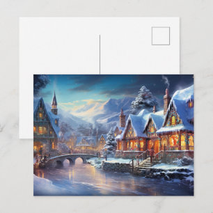 Cartão Postal Ilustração de Aldeia de Inverno