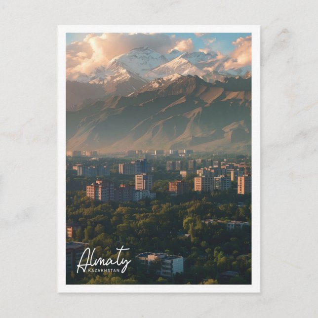Cartão Postal Ilustração de Almaty Kazaquistão Viagem Place (Frente)