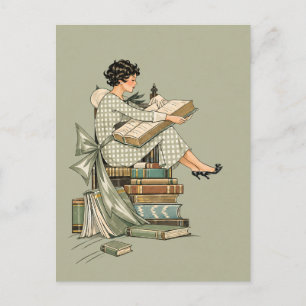 Cartão Postal Ilustração de Amante de Livros Antigos