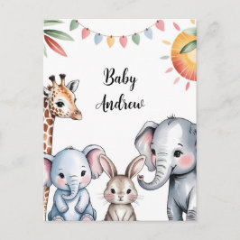 Cartão Postal Ilustração de Animais de Safari em Aquarela Fofa