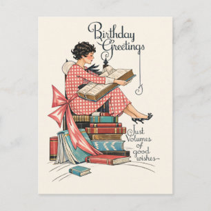 Cartão Postal Ilustração de Aniversário de Amante de Livros Anti