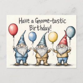 Cartão Postal Ilustração de Aniversário de Gnomo Adorável com Ba