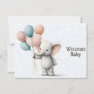 Cartão Postal Ilustração de Aquarela Cuta de um Elefante Bebê