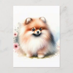 Cartão Postal Ilustração de aquarela da Pomerânia Cuta