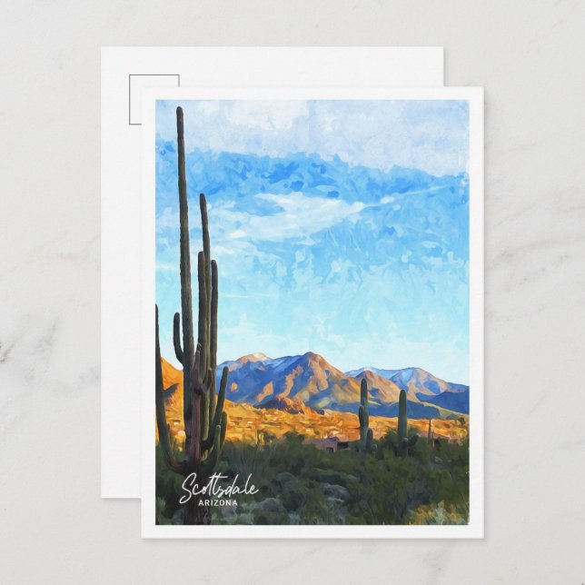 Cartão Postal Ilustração de Aquarela de Arizona Scottsdale (Frente/Verso)