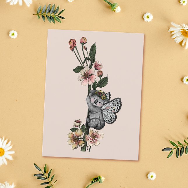 Cartão Postal Ilustração De Aquarela De Beary Koala Botânica Cut (Criador carregado)