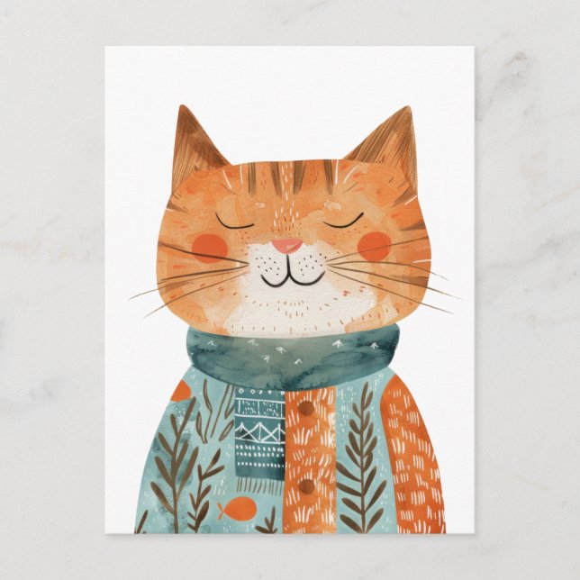 Cartão Postal Ilustração de Aquarela de Cat Antropomórfica Quirk (Frente)