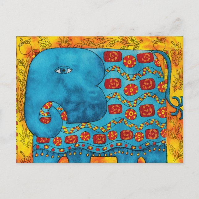 Cartão Postal Ilustração de Aquarela de Elefante Padrão (Frente)