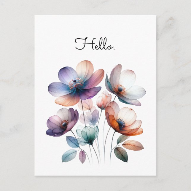 Cartão Postal Ilustração de Aquarela de Flores Personalizável (Frente)