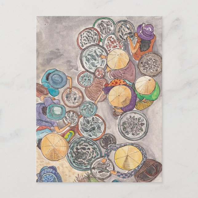 Cartão Postal Ilustração De Aquarelas Do Mercado Do Peixe Hoi E  (Frente)