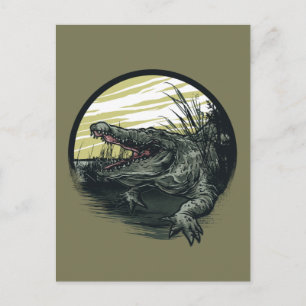 Cartão Postal Ilustração de Arte de Pântano de Jacaré Feroz