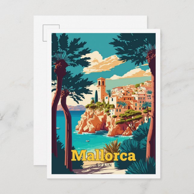 Cartão Postal Ilustração de arte de Viagem de Espanha de Maiorca (Frente/Verso)