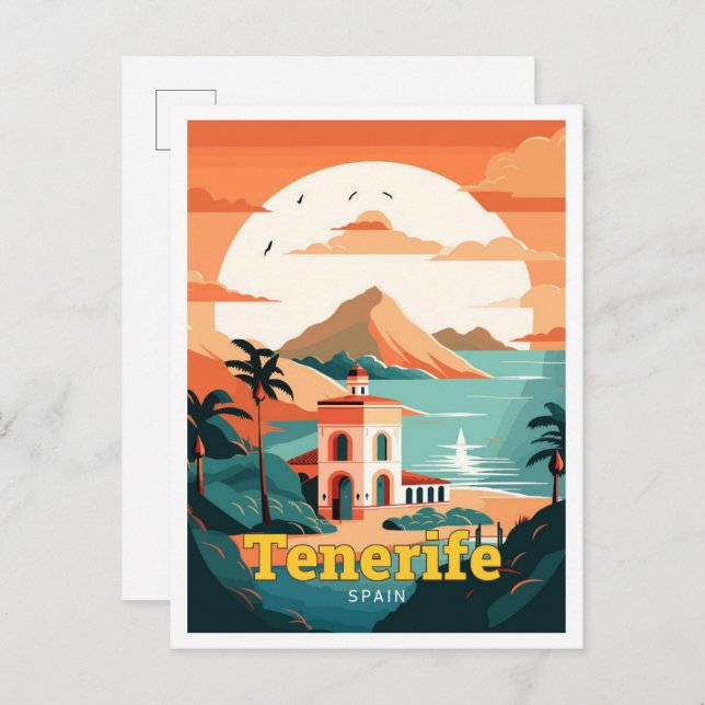 Cartão Postal Ilustração de arte de Viagem de Espanha de Tenerif (Frente/Verso)