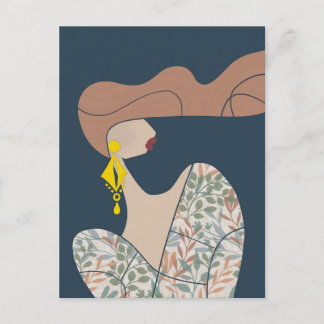 Cartão Postal Ilustração de Arte Moderna de Moda Feminina Elegan