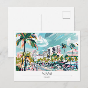 Cartão Postal Ilustração de Arte Vintage de Viagem Miami Flórida