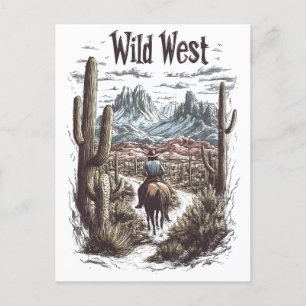 Cartão Postal Ilustração de Aventura Ocidental Selvagem