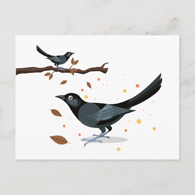 Cartão Postal Ilustração de aves - Cores do outono (Frente)