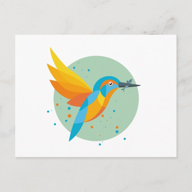 Cartão Postal Ilustração de aves - Kingfisher (Frente)