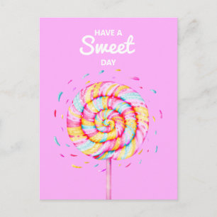 Cartão Postal Ilustração de Bala Lollipop Tenha um Dia Doce
