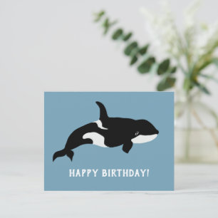 Cartão Postal Ilustração de Baleia Orca Cetacea Feliz Aniversári