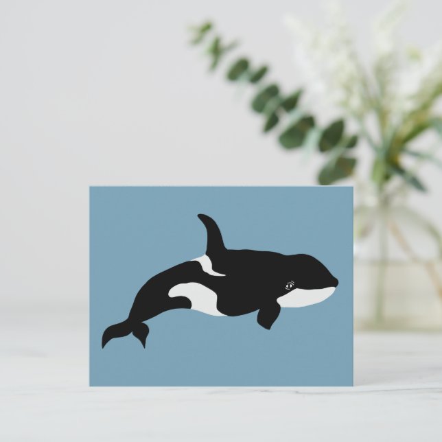 Cartão Postal Ilustração de Baleia Orca Cetáceos Azul (Em pé/Frente)