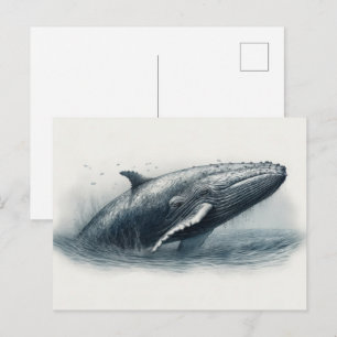 Cartão Postal Ilustração de baleia saltando do oceano Pequeno