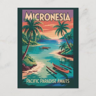 Cartão Postal Ilustração de Barcos da Micronésia Arte de Viagem