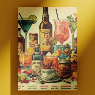 Cartão Postal Ilustração de Bebidas Vintage