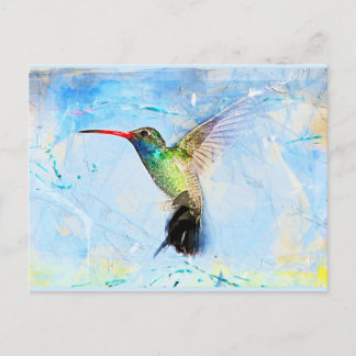Cartão Postal Ilustração de beija-flor em aquarela, linda