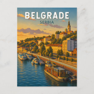 Cartão Postal Ilustração de Belgrado Sérvia Viagem Arte Vintage