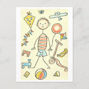 Cartão Postal Ilustração de Brinquedos para Crianças
