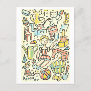 Cartão Postal Ilustração de Brinquedos para Crianças