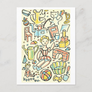 Cartão Postal Ilustração de Brinquedos para Crianças