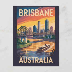 Cartão Postal Ilustração de Brisbane Austrália Viagem Arte Vinta