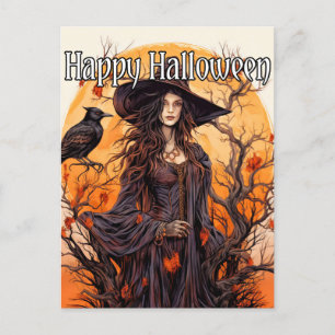 Cartão Postal Ilustração de Bruxa Feliz Halloween
