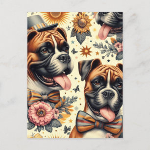 Cartão Postal Ilustração de Cachorro de Boxer Vintage