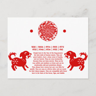 CARTÃO POSTAL ILUSTRAÇÃO DE CACHORRO ZODIÁTICO CHINÊS