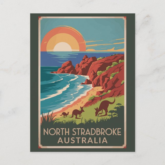 Cartão Postal Ilustração de cangurus da Ilha North Stradbroke (Frente)