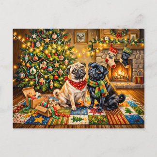 Cartão Postal Ilustração de Cão de Mops de Cabana de Natal Capri