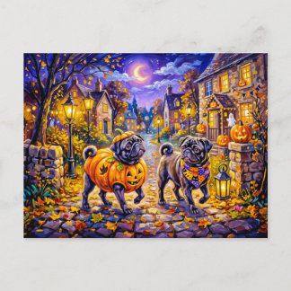 Cartão Postal Ilustração de Cão Mops de Fantasia com Fantasia de