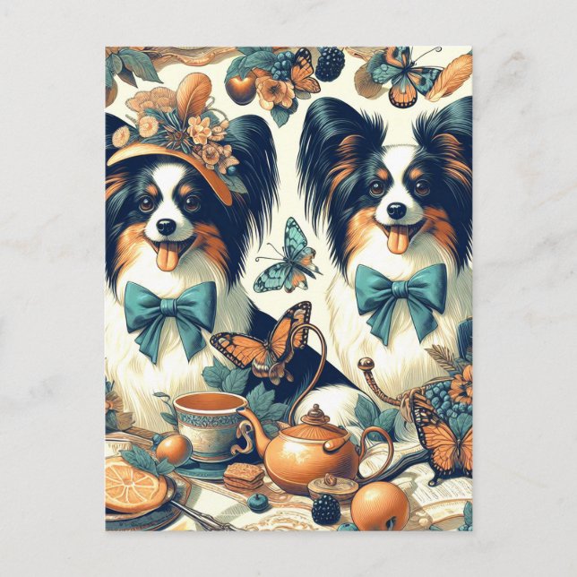 Cartão Postal Ilustração de Cão Papillon Bonito (Frente)