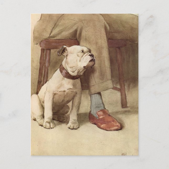 Cartão Postal Ilustração de Cãozinho de Bulldog Vintage (Frente)