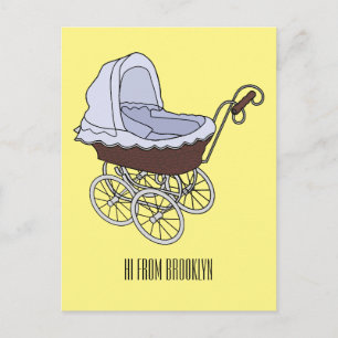 Cartão Postal Ilustração de carrinho de bebê em desenho animado