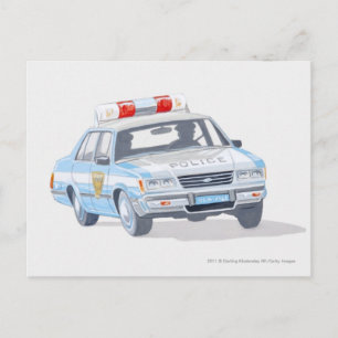 Cartão Postal Ilustração de carro de polícia com dois policia