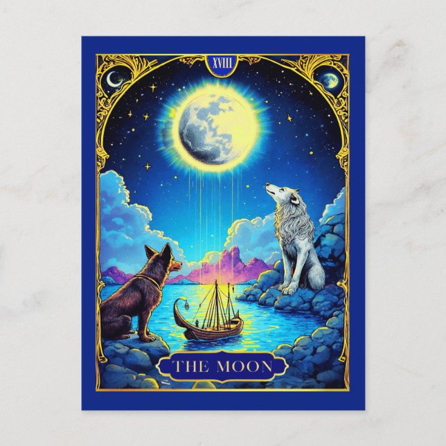 Cartão Postal Ilustração de Carta de Tarot, A Lua (Frente)