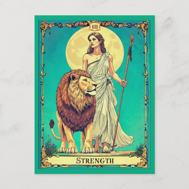 Cartão Postal Ilustração de Carta de Tarot, Força (Frente)