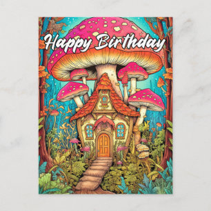 Cartão Postal Ilustração de Casa de Cogumelo Fofa